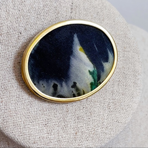 Gold Tone Oval Silkscreen Lifeline for Old Brooch - Picture 5 of 7